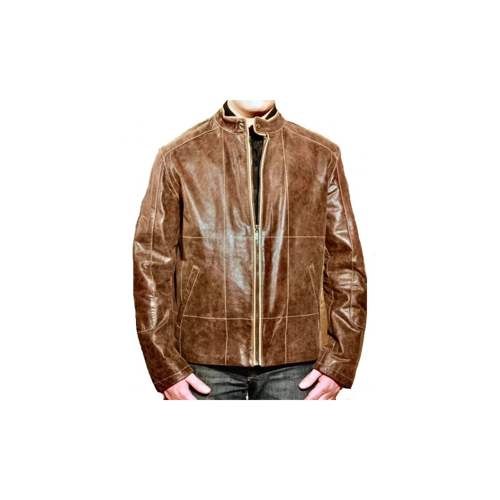 Blouson cuir homme vachette couleur marron châtaigne modèle Jim