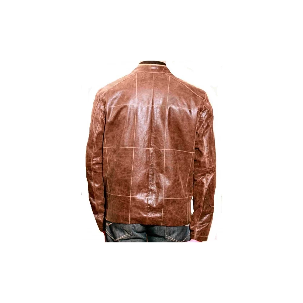 Blouson cuir homme vachette couleur marron châtaigne modèle Jim