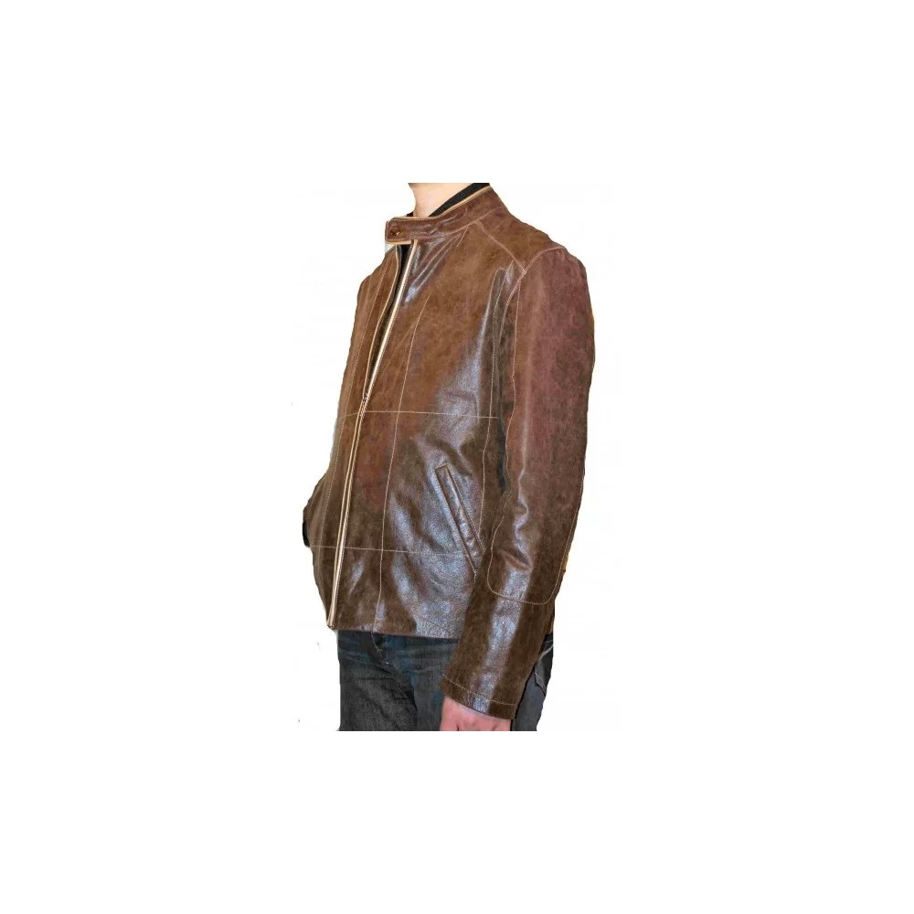 Blouson cuir homme vachette couleur marron châtaigne modèle Jim
